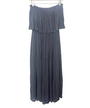 Gaya Gray Silk & Cotton Strapless Gauze Tiered Midi Maxi Dress Women’s Sz Medium